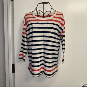 Madewell Scoop Neck Three Quarter Sleeve Tee Navy/Cream/Orange Striped
